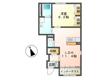 フェリーチェB棟(1LDK/1階)の間取り写真
