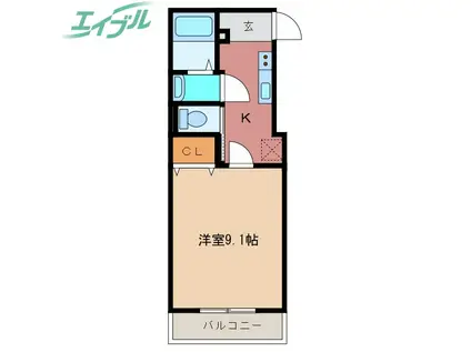 グリシーヌ西浦(1K/3階)の間取り写真