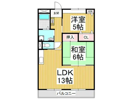 THREE PEAKSI(2LDK/1階)の間取り写真