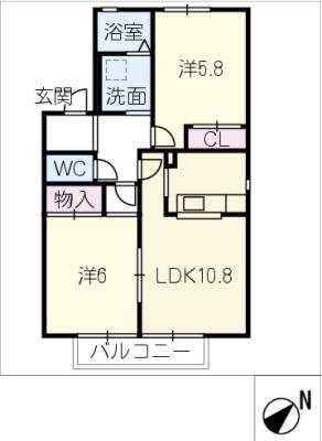 ハイツ月東(2LDK/2階)の間取り写真