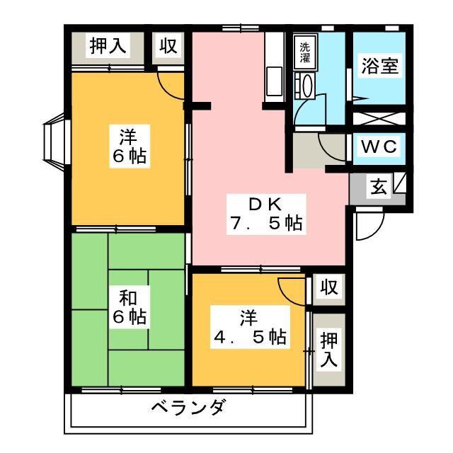 プレミール川合B(3DK/1階)の間取り写真