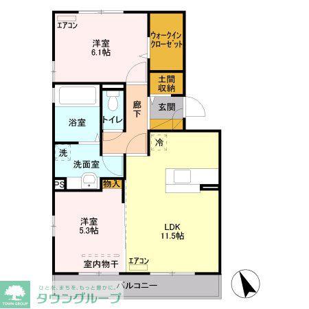 クレ・ブラン(2LDK/2階)の間取り写真