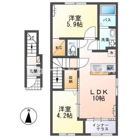 水戸市堀町アパート(2LDK/2階)の間取り写真
