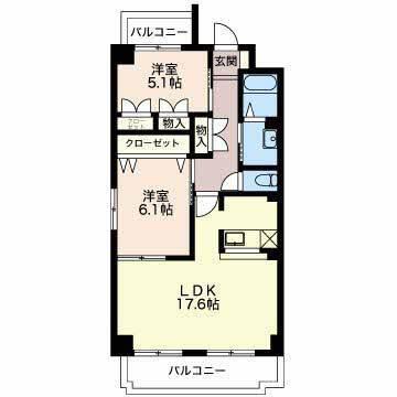 グランシャリオ薮田(2LDK/4階)の間取り写真