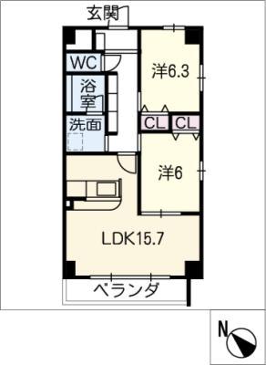 レジデンスタツミ三番館(2LDK/2階)の間取り写真