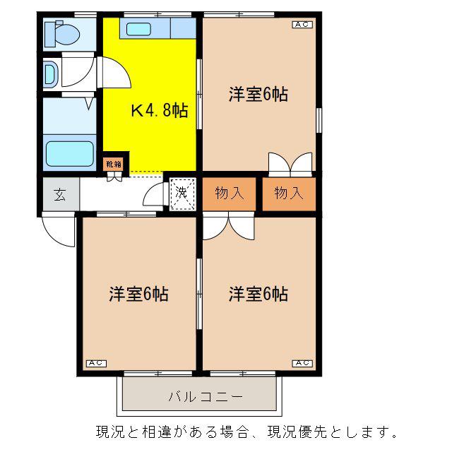プレッセ宮沖(3DK/2階)の間取り写真