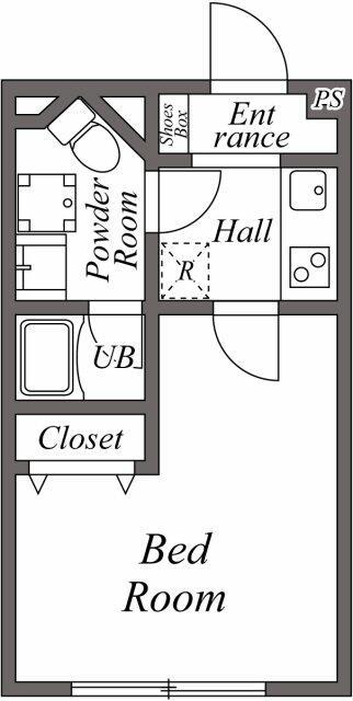 部屋番号411(1K/3階)の間取り写真