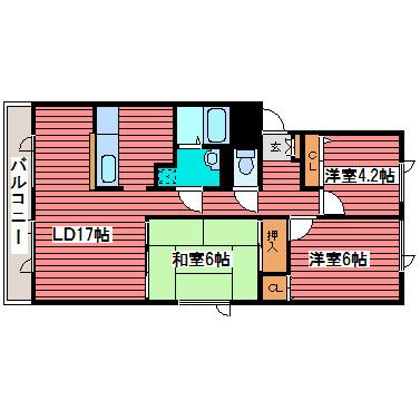 ウエストヒルズ弐番館(3LDK/2階)の間取り写真