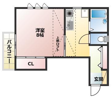 フェリオ朝霧(1K/2階)の間取り写真