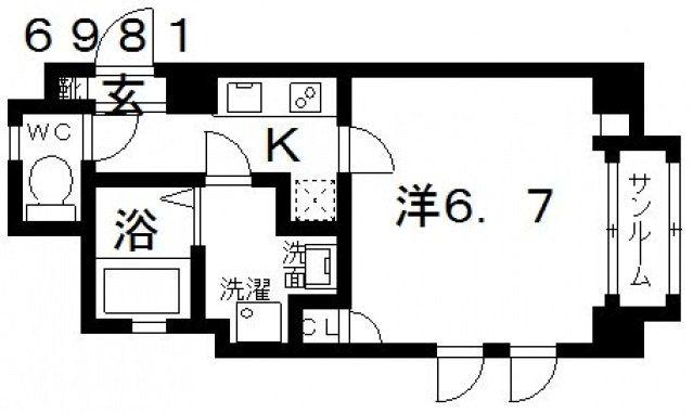 オーシャン青山(1K/3階)の間取り写真