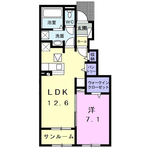 プルメリアII(1LDK/1階)の間取り写真