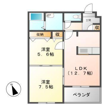 ラ・ペア幸水(2LDK/2階)の間取り写真
