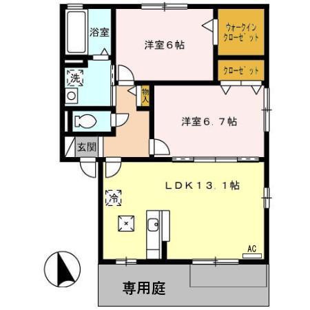 シュロス眉山 A棟(2LDK/1階)の間取り写真