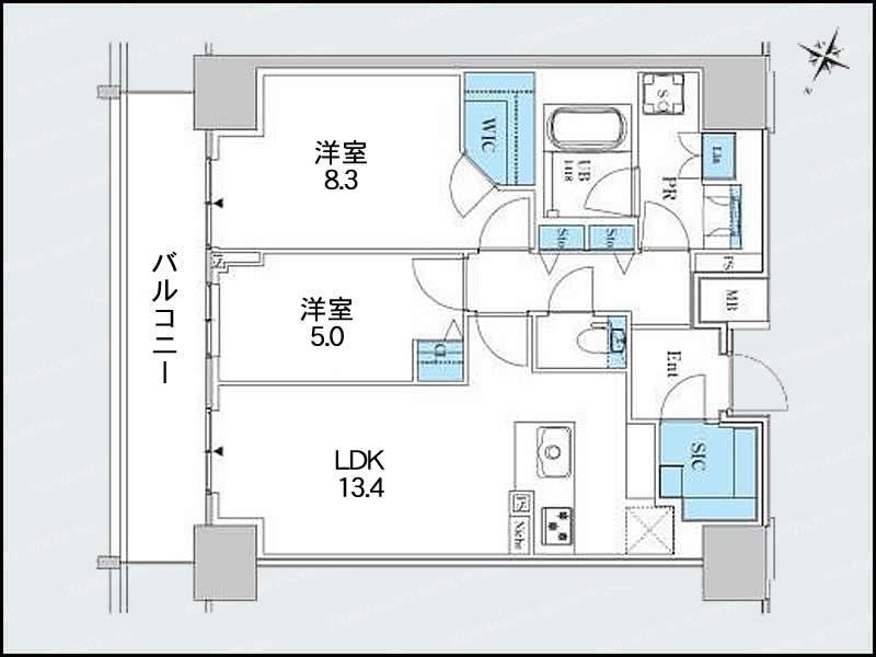 ロイヤルパークスER万代(2LDK/13階)の間取り写真
