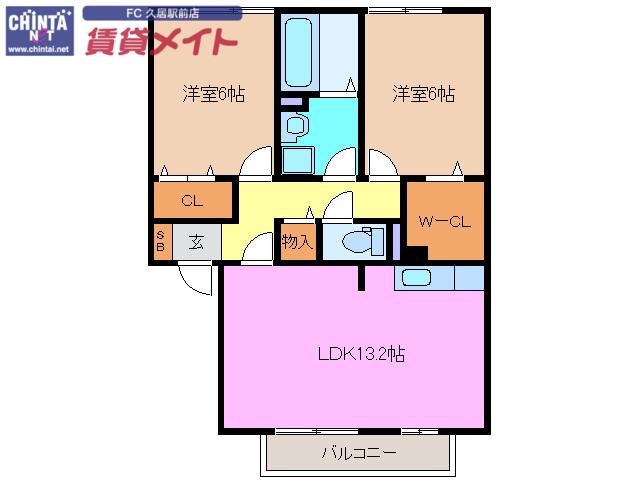 ルミエール(2LDK/1階)の間取り写真