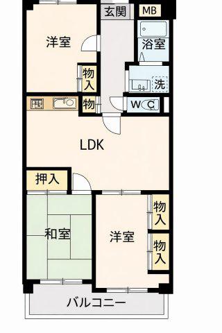 日生ロイヤルマンション上宗方(3LDK/9階)の間取り写真