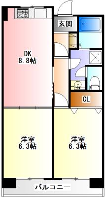 クレストコートあかしあ(2DK/4階)の間取り写真