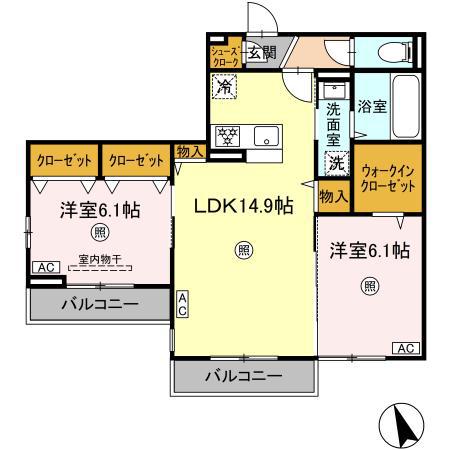 PLUM M I(2LDK/3階)の間取り写真