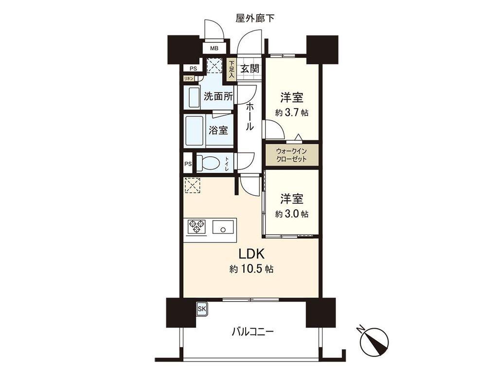 デュレジア平尾プレミアム(2LDK/12階)の間取り写真