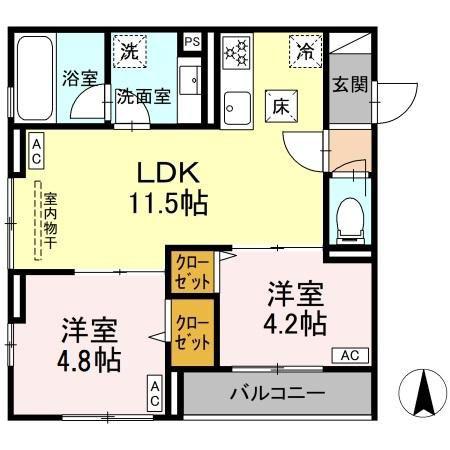 セレスティア南花畑V(2LDK/1階)の間取り写真