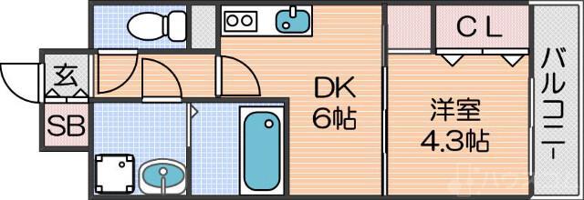 グランパシフィックパインリュクス(1DK/2階)の間取り写真