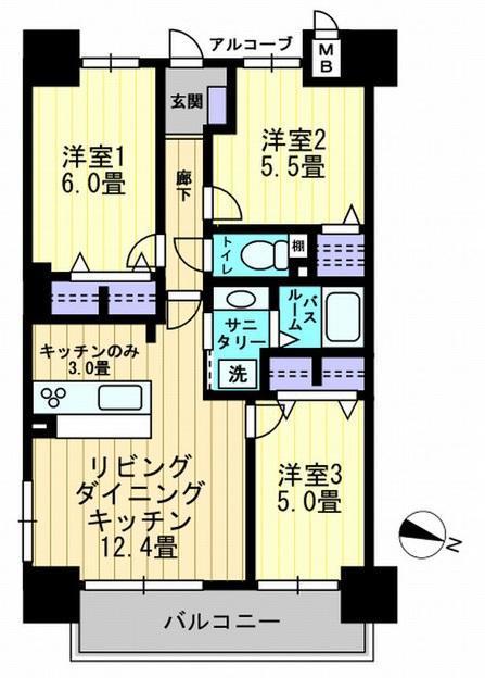 アルファライフ松島公園II(3LDK/6階)の間取り写真