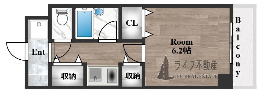 コーポ陣内III(1K/3階)の間取り写真