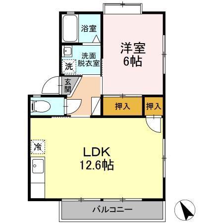 OASIS SATONAKA B棟(1LDK/1階)の間取り写真