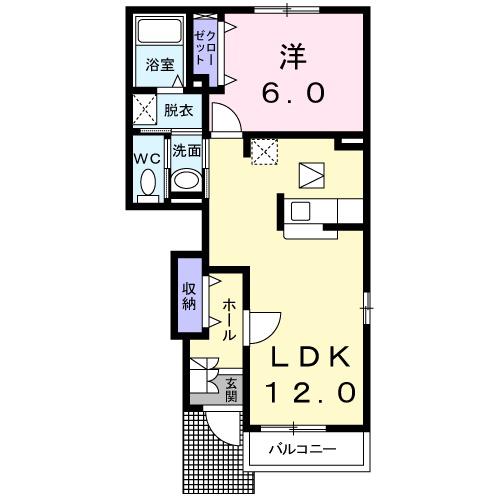 ルミエールF A(1LDK/1階)の間取り写真