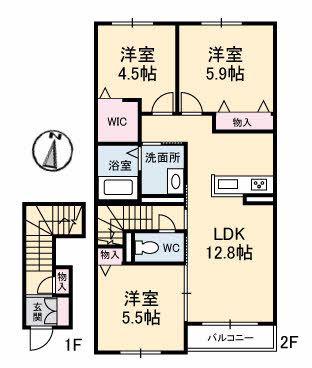 グリーンヒルズほことり七番館(3LDK/2階)の間取り写真