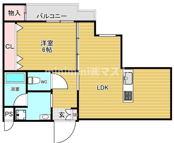 クローバー・プレミア昭和町(1LDK/6階)の間取り写真