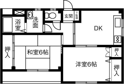 シャトル未来(2DK/2階)の間取り写真