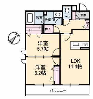 シャーメゾン宇多津 C棟(2LDK/2階)の間取り写真