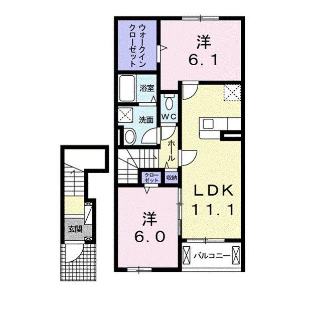 クラシオンA(2LDK/2階)の間取り写真