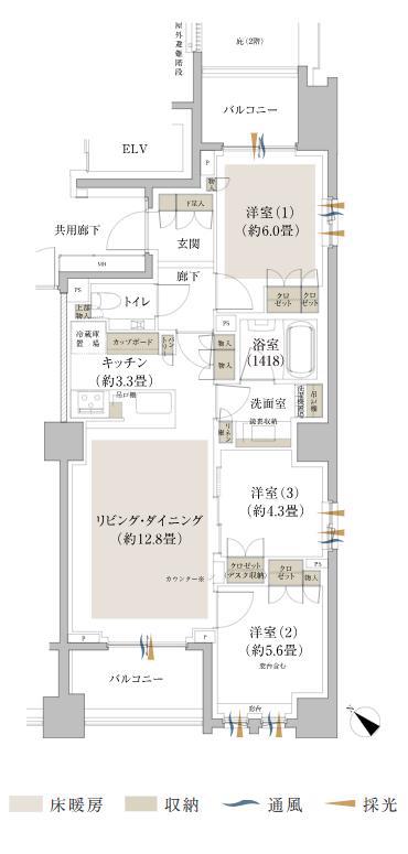 BRILLIA文京西片(3LDK/10階)の間取り写真