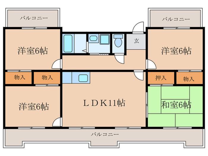 ドミール幸心(4LDK/4階)の間取り写真