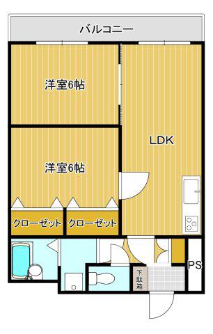 スカイコートけんとく町(2LDK/2階)の間取り写真