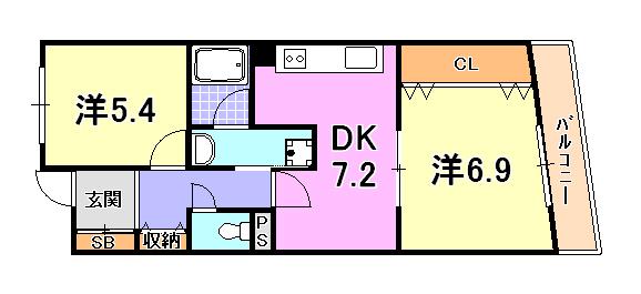 柳原ビル(2DK/3階)の間取り写真