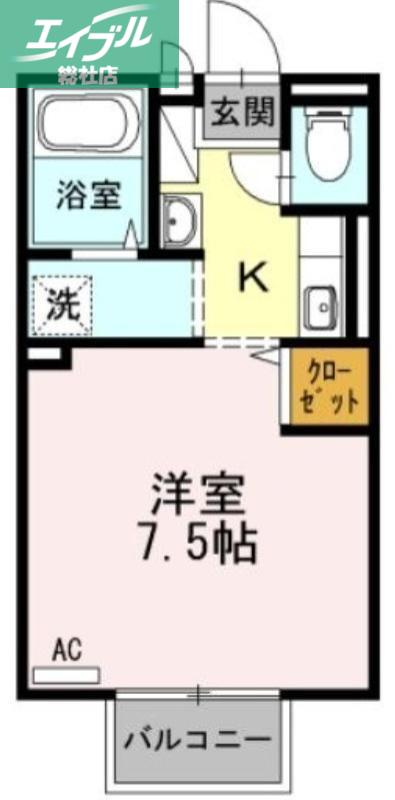 ウエストパレス B棟(ワンルーム/2階)の間取り写真