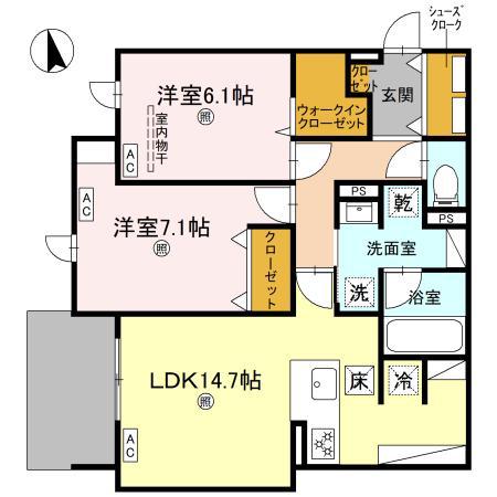 グリーンコート杭全(2LDK/1階)の間取り写真