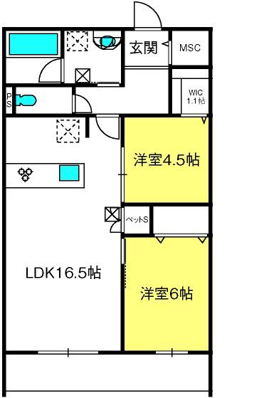 プリムヴェール(2LDK/1階)の間取り写真