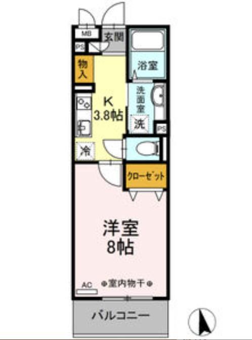 D-ROOMハピネス(1K/3階)の間取り写真