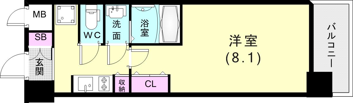 W-STYLE神戸II(1K/14階)の間取り写真