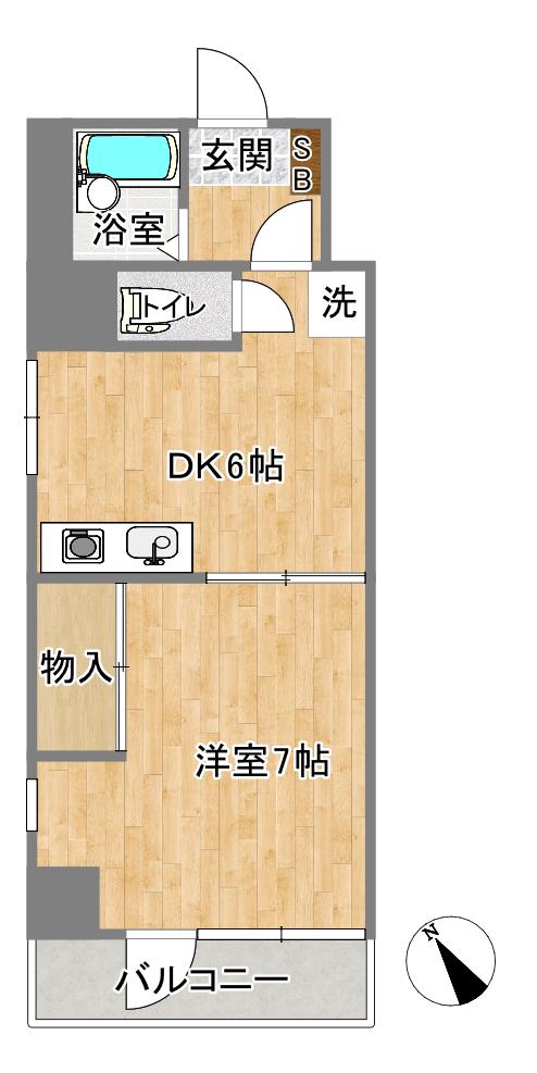ボヌール(1DK/2階)の間取り写真