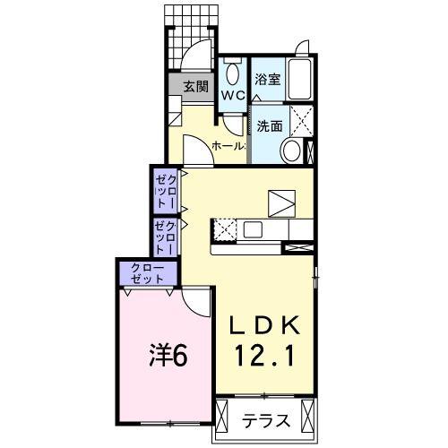メゾンハナブサA(1LDK/1階)の間取り写真