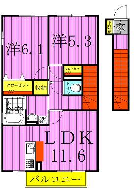 インペリアル野田II(2LDK/2階)の間取り写真