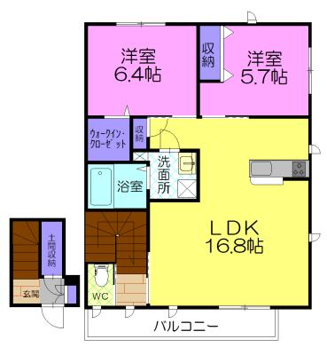 シリウス D棟(2LDK/2階)の間取り写真