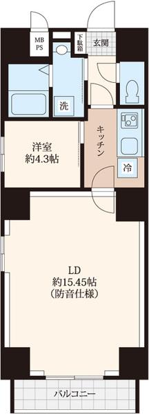ラシクラスINFINA日本橋(1LDK/4階)の間取り写真