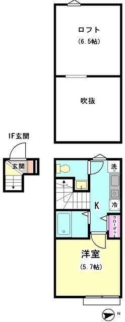 ROW HOUSE 南蒲田(1K/2階)の間取り写真