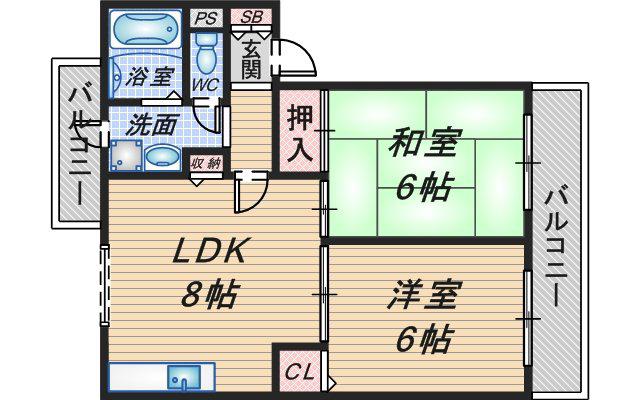 アヴィタシヨン岡町(2LDK/4階)の間取り写真